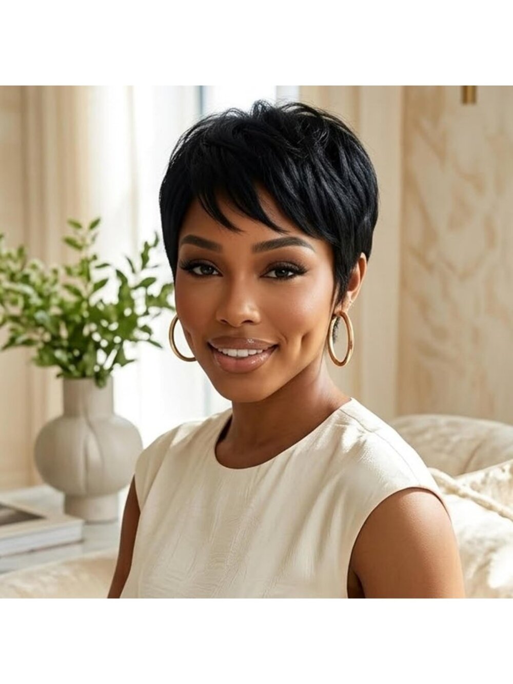 Glueless Short Bob Wig for Black Women - 100% Real Human Hair, Lightweight Pixie